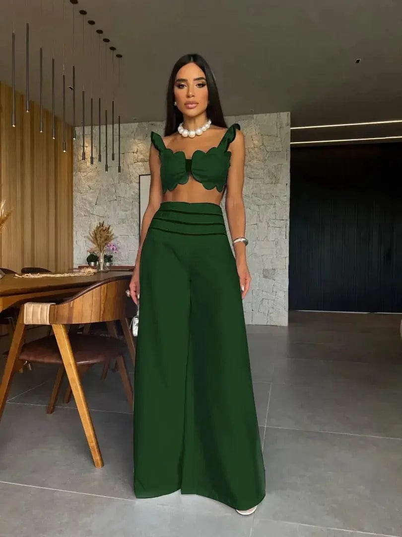 MAX for ME ensemble Ensemble Crop Top et Pantalon Palazzo à Détails Contrastés