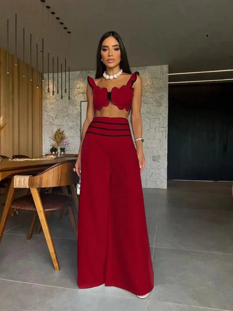 MAX for ME ensemble Ensemble Crop Top et Pantalon Palazzo à Détails Contrastés