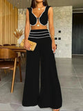 MAX for ME ensemble Noir / 36 Ensemble Crop Top et Pantalon Palazzo à Détails Contrastés