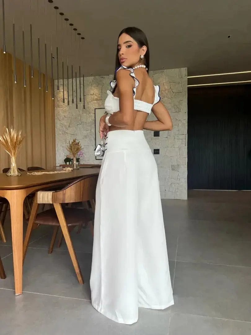 MAX for ME ensemble Ensemble Crop Top et Pantalon Palazzo à Détails Contrastés
