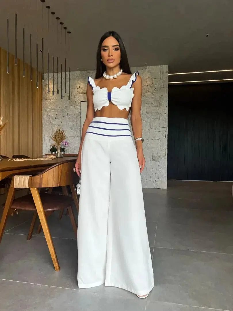 MAX for ME ensemble Ensemble Crop Top et Pantalon Palazzo à Détails Contrastés