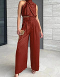 Ensemble féminin en deux pièces - Crop Top sans manches et pantalon large à tête haute - ajustement élégant Marron / S MAX FOR ME