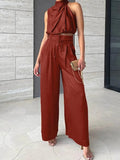 Ensemble féminin en deux pièces - Crop Top sans manches et pantalon large à tête haute - ajustement élégant MAX FOR ME