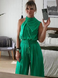 Ensemble féminin en deux pièces - Crop Top sans manches et pantalon large à tête haute - ajustement élégant MAX FOR ME