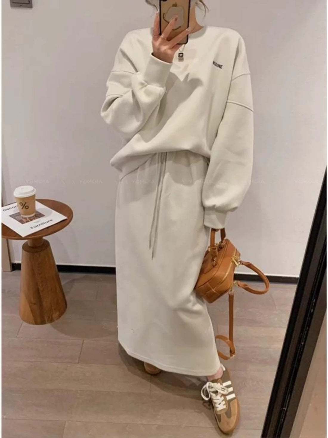 Ensemble femme 2 pièces pull jupe beige naturel casual chic MAX FOR ME