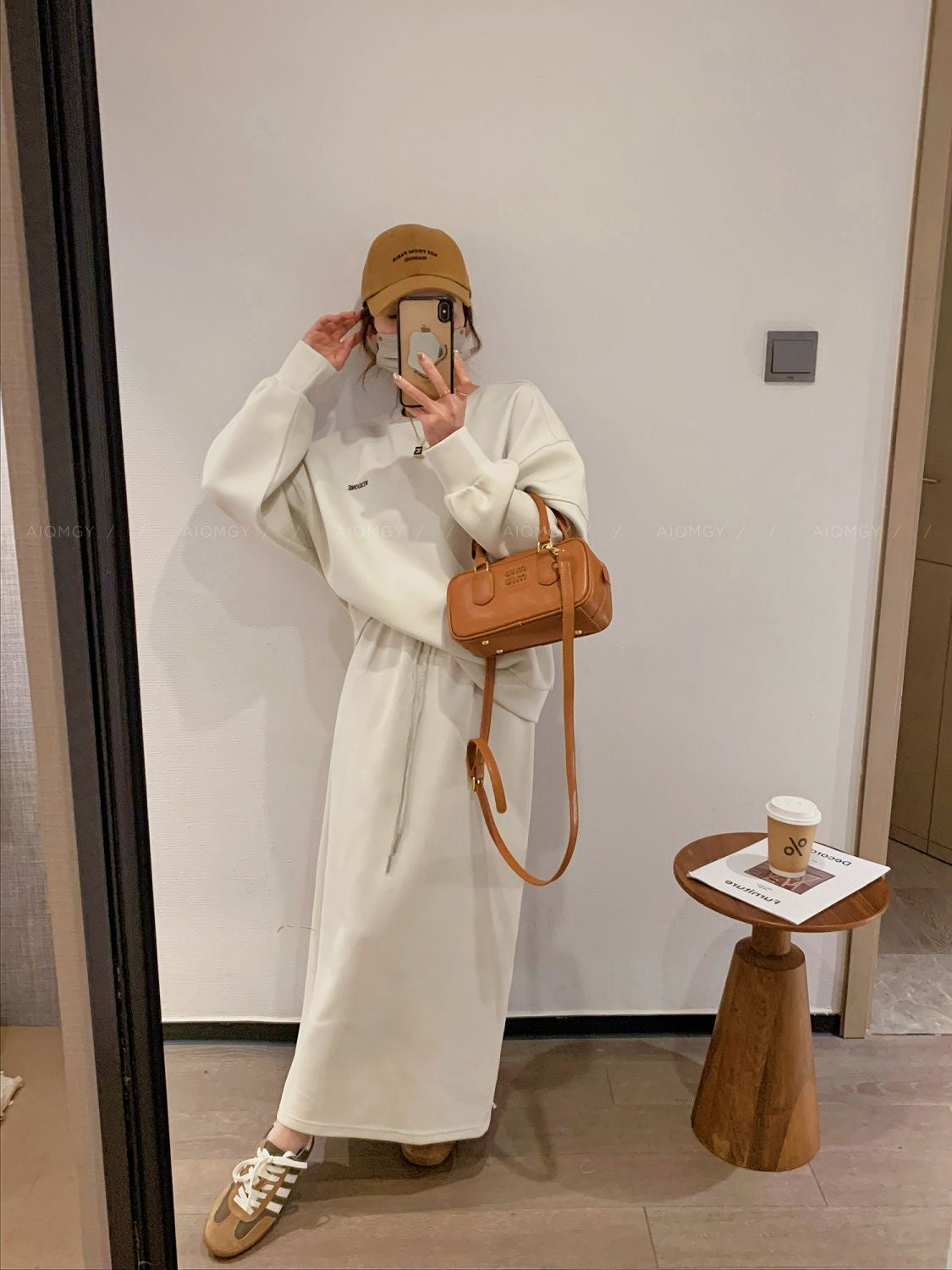Ensemble femme 2 pièces pull jupe blanc cassé style coréen MAX FOR ME