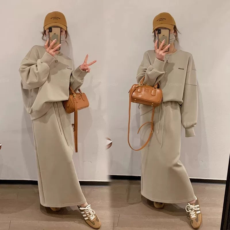 Ensemble femme 2 pièces pull jupe beige naturel casual chic MAX FOR ME