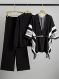 Ensemble femme 3 pièces - poncho maille, pull col roulé et pantalon large style sophistiqué Noir / S MAX for ME