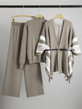 Ensemble femme 3 pièces - poncho maille, pull col roulé et pantalon large style sophistiqué Taupe / S MAX for ME