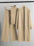 Ensemble femme 3 pièces - pull col roulé cardigan long et pantalon large total look sophistiqué - MAX FOR ME Beige / S MAX for ME