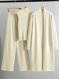 Ensemble femme 3 pièces - pull col roulé cardigan long et pantalon large total look sophistiqué - MAX FOR ME Blanc Cassé / S MAX for ME