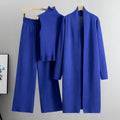 Ensemble femme 3 pièces - pull col roulé cardigan long et pantalon large total look sophistiqué - MAX FOR ME Bleu jean foncé / S MAX for ME