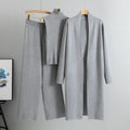 Ensemble femme 3 pièces - pull col roulé cardigan long et pantalon large total look sophistiqué - MAX FOR ME Gris foncé / S MAX for ME