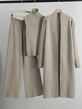 Ensemble femme 3 pièces - pull col roulé cardigan long et pantalon large total look sophistiqué - MAX FOR ME Kaki / S MAX for ME