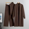 Ensemble femme 3 pièces - pull col roulé cardigan long et pantalon large total look sophistiqué - MAX FOR ME Marron Chocolat / S MAX for ME