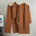 Ensemble femme 3 pièces - pull col roulé cardigan long et pantalon large total look sophistiqué - MAX FOR ME Marron / S MAX for ME