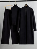 Ensemble femme 3 pièces - pull col roulé cardigan long et pantalon large total look sophistiqué - MAX FOR ME Noir / S MAX for ME