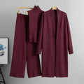 Ensemble femme 3 pièces - pull col roulé cardigan long et pantalon large total look sophistiqué - MAX FOR ME Rouge Nuit / S MAX for ME