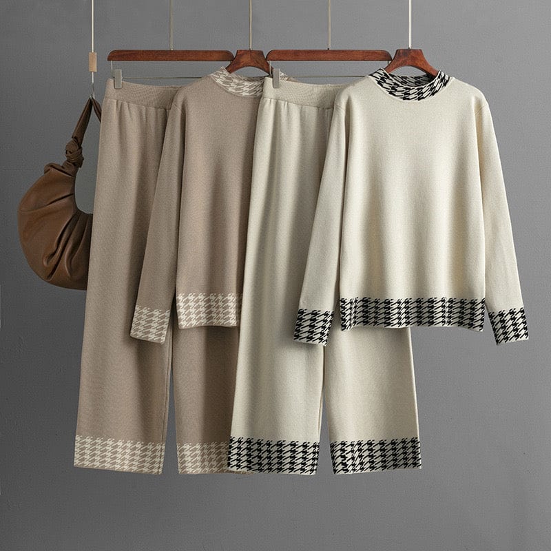 Ensemble femme en maille à motif pied-de-poule – Élégance douce et confort structuré MAX for ME