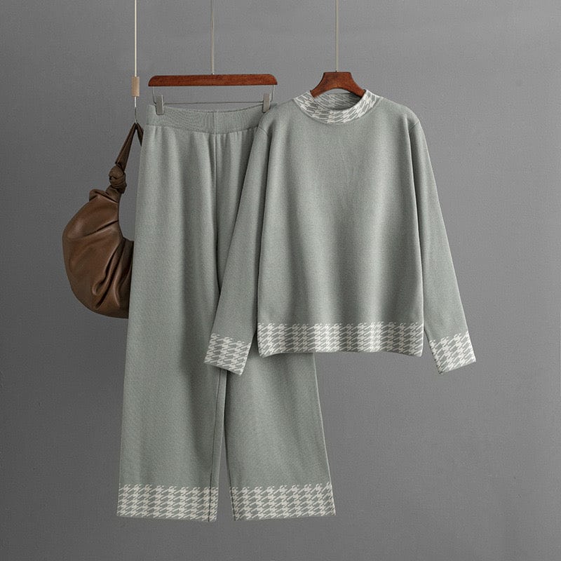 Ensemble femme en maille à motif pied-de-poule – Élégance douce et confort structuré MAX for ME
