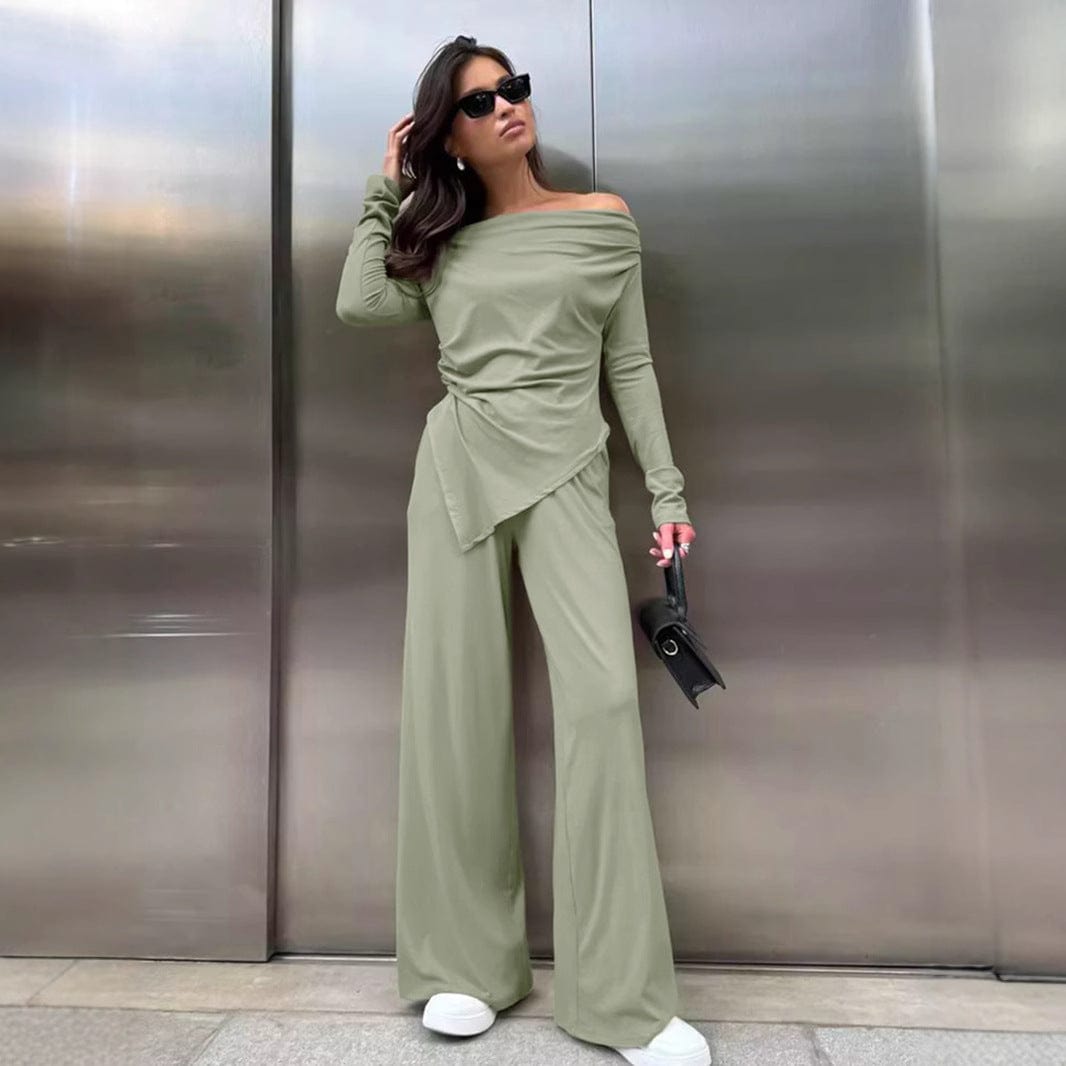 Ensemble femme épaules dénudées - haut asymétrique et pantalon large style sophistiqué moderne MAX FOR ME