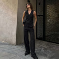 Ensemble femme lin - gilet boutonné et pantalon large style professionnel sophistiqué MAX FOR ME