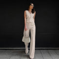 Ensemble femme lin - gilet boutonné et pantalon large style professionnel sophistiqué MAX FOR ME