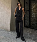 Ensemble femme lin - gilet boutonné et pantalon large style professionnel sophistiqué MAX FOR ME