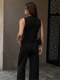 Ensemble femme lin - gilet boutonné et pantalon large style professionnel sophistiqué MAX FOR ME