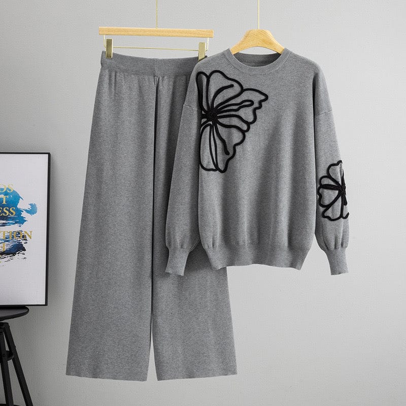 Ensemble femme papillon - pull maille et pantalon large confort optimal - MAX FOR ME Gris foncé / S MAX for ME