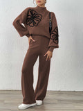 Ensemble femme papillon - pull maille et pantalon large confort optimal - MAX FOR ME Marron / S MAX for ME