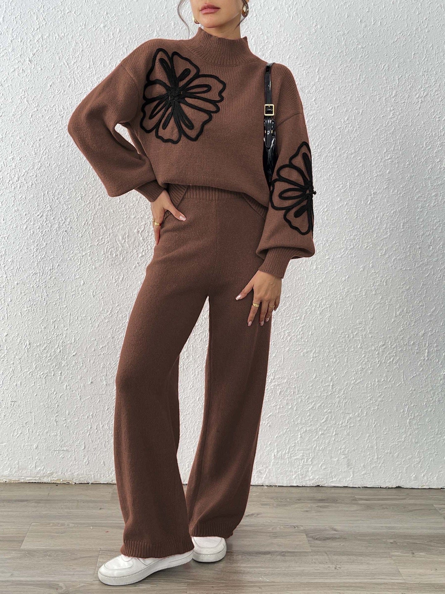 Ensemble femme papillon - pull maille et pantalon large confort optimal - MAX FOR ME Marron / S MAX for ME
