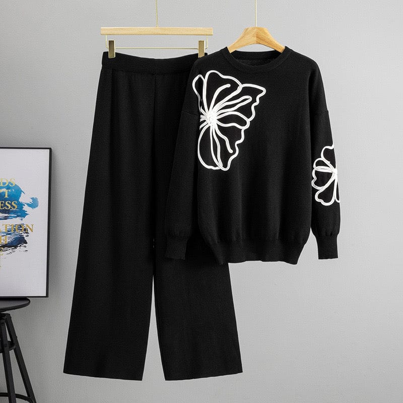 Ensemble femme papillon - pull maille et pantalon large confort optimal - MAX FOR ME Noir / S MAX for ME