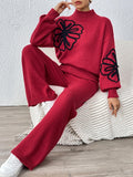 Ensemble femme papillon - pull maille et pantalon large confort optimal - MAX FOR ME Rouge fleur / S MAX for ME