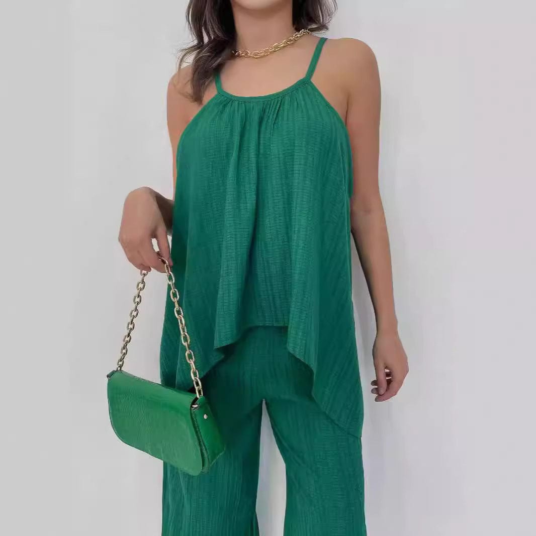 Ensemble femme vert dos nu - top asymétrique et pantalon large coupe moderne sophistiquée MAX FOR ME
