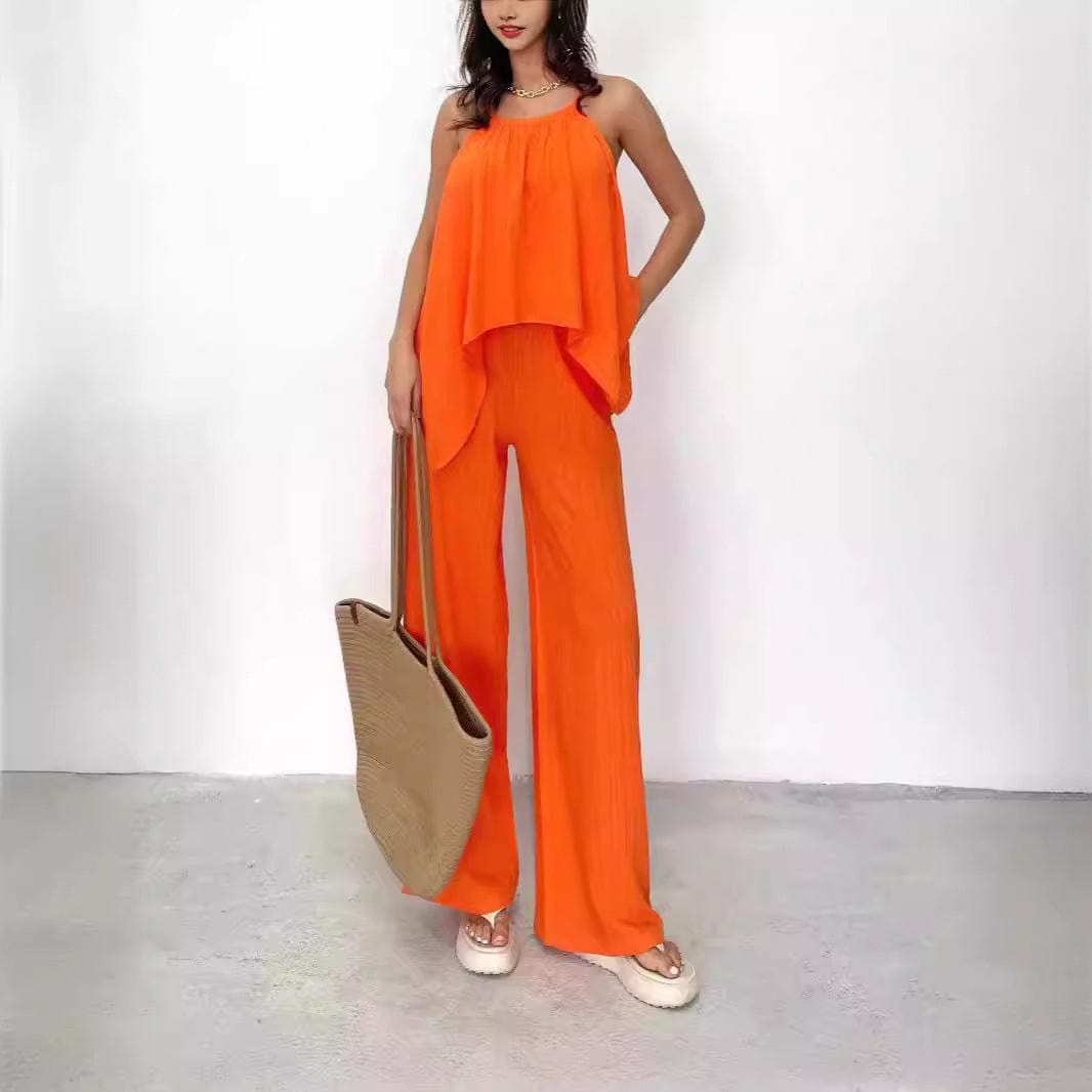 Ensemble femme vert dos nu - top asymétrique et pantalon large coupe moderne sophistiquée MAX FOR ME