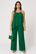 Ensemble femme vert dos nu - top asymétrique et pantalon large coupe moderne sophistiquée Vert / S MAX FOR ME