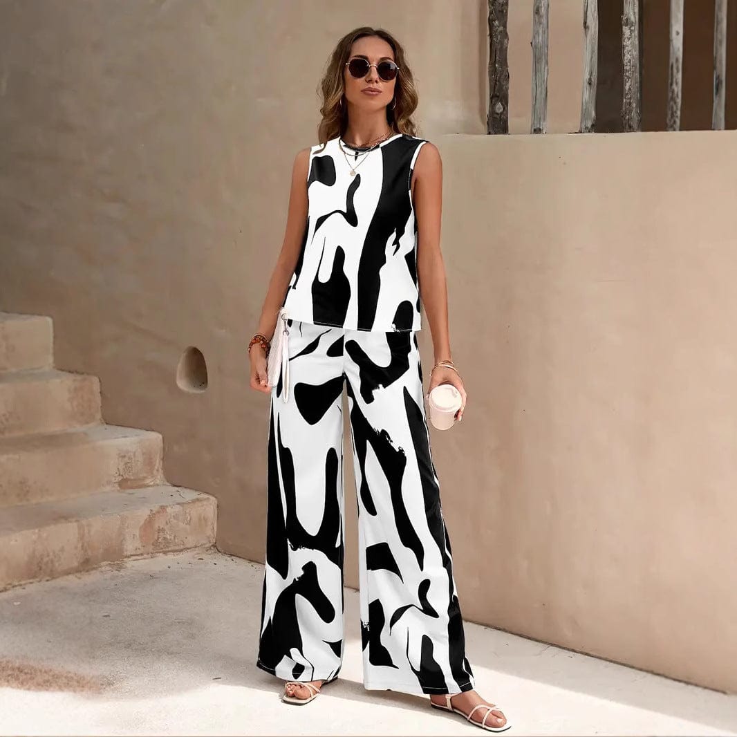 Ensemble fluide imprimé abstrait - une allure chic et artistique - MAX FOR ME Noir / S MAX FOR ME