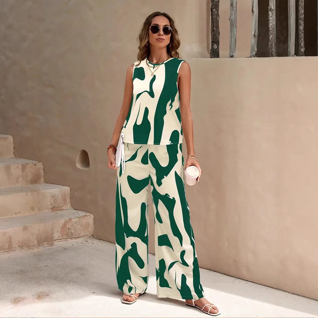 Ensemble fluide imprimé abstrait - une allure chic et artistique - MAX FOR ME Vert / S MAX FOR ME