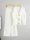 Ensemble gilet sans manches pantalon droit coordonné style moderne - sophistication épurée - MAX FOR ME Blanc rayure / S MAX for ME