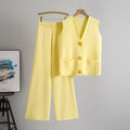 Ensemble gilet sans manches pantalon droit coordonné style moderne - sophistication épurée - MAX FOR ME Jaune / S MAX for ME