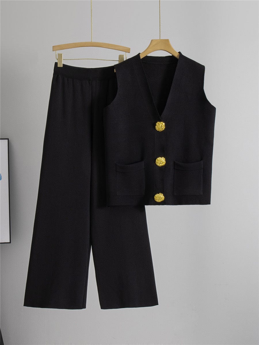 Ensemble gilet sans manches pantalon droit coordonné style moderne - sophistication épurée - MAX FOR ME Noir / S MAX for ME