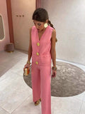 Ensemble gilet sans manches pantalon droit coordonné style moderne - sophistication épurée - MAX FOR ME Rose Rouge / S MAX for ME