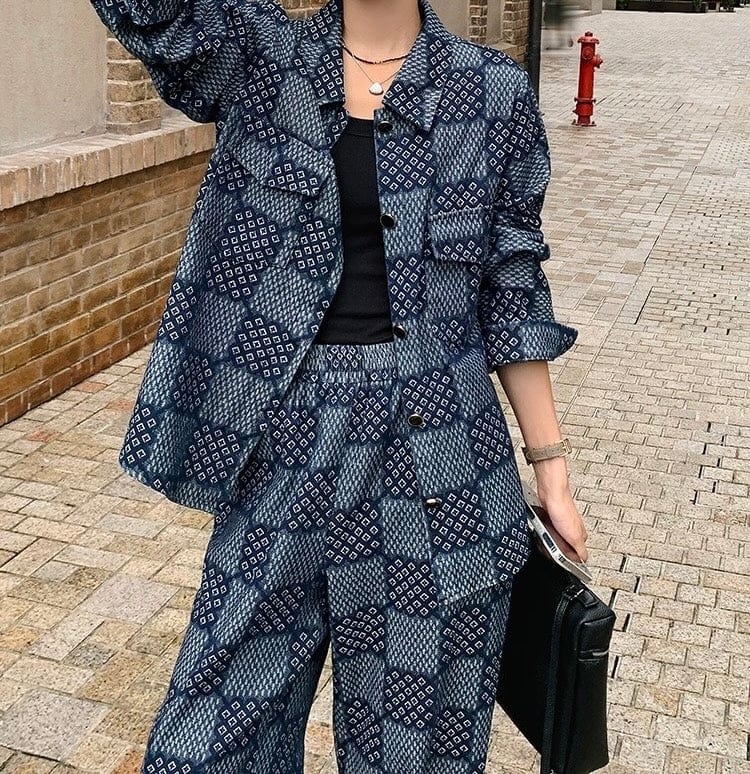 Ensemble jean femme chic luxueux veste pantalon large automne hiver MAX FOR ME Bleu clair / S MAX for ME