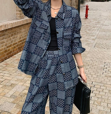 Ensemble jean femme chic luxueux veste pantalon large automne hiver MAX FOR ME Bleu clair / S MAX for ME