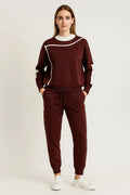 Ensemble K-fashion sweat col contrasté pantalon coordonné bicolore - style coréen moderne - MAX FOR ME Bordeaux / S MAX for ME