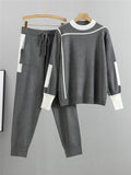 Ensemble K-fashion sweat col contrasté pantalon coordonné bicolore - style coréen moderne - MAX FOR ME Gris / S MAX for ME