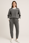 Ensemble K-fashion sweat col contrasté pantalon coordonné bicolore - style coréen moderne - MAX FOR ME MAX for ME