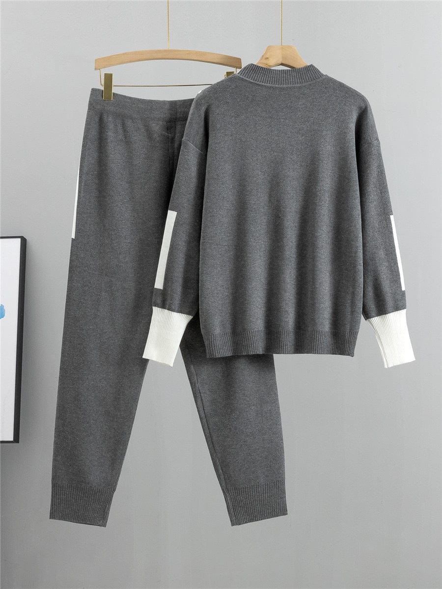 Ensemble K-fashion sweat col contrasté pantalon coordonné bicolore - style coréen moderne - MAX FOR ME MAX for ME