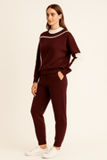 Ensemble K-fashion sweat col contrasté pantalon coordonné bicolore - style coréen moderne - MAX FOR ME MAX for ME